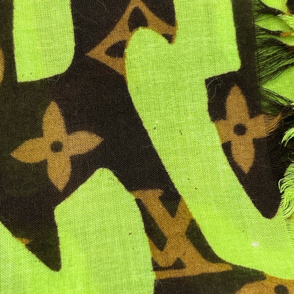 Louis Vuitton x Stephen Sprouse Graffiti Neon Green Monogram Scarf Stole Wrap - Picture 10 of 12